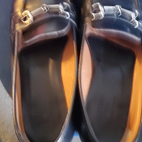 Meermin  Black Leather Loafers with Silver Buckle Detail